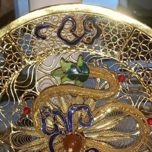 Dragon Filigree Cloisonne 3D Asian Decor Gold w Color ! - Picture 4 of 16